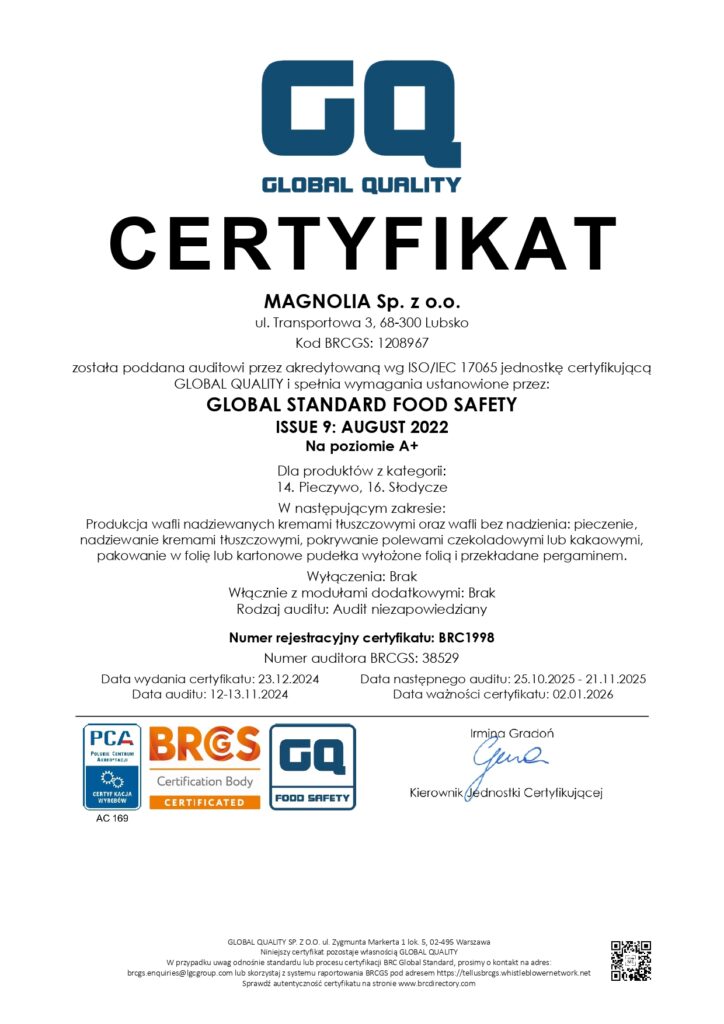 BRCGS Food Safety — Issue 9 · ocena A+