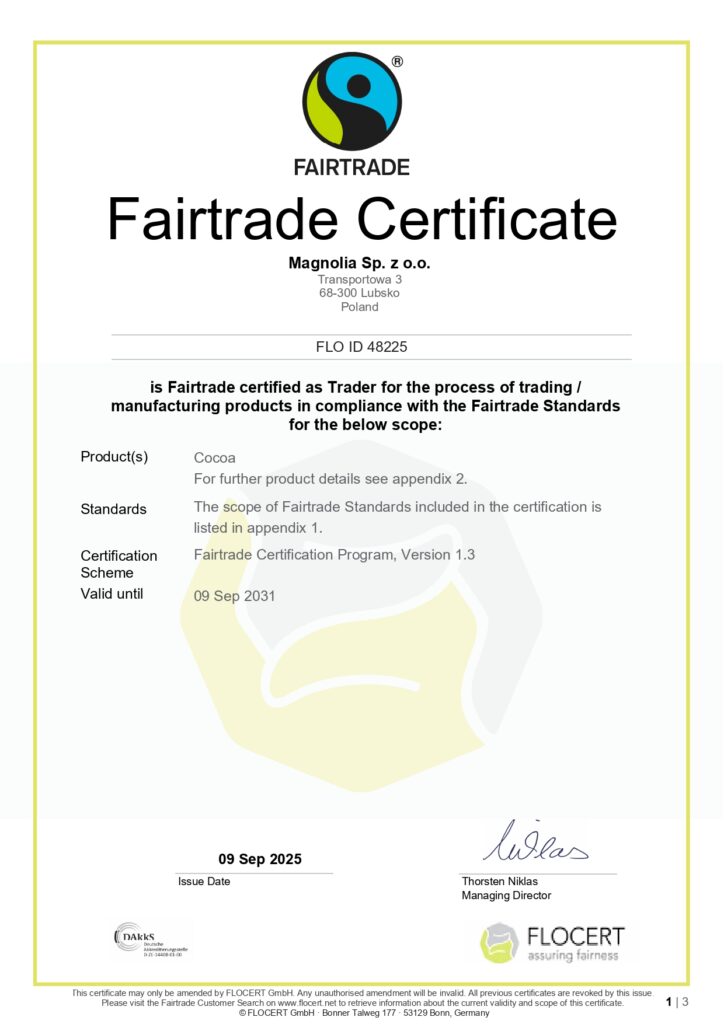 Fairtrade Certificate — Certyfikat główny · strona 1