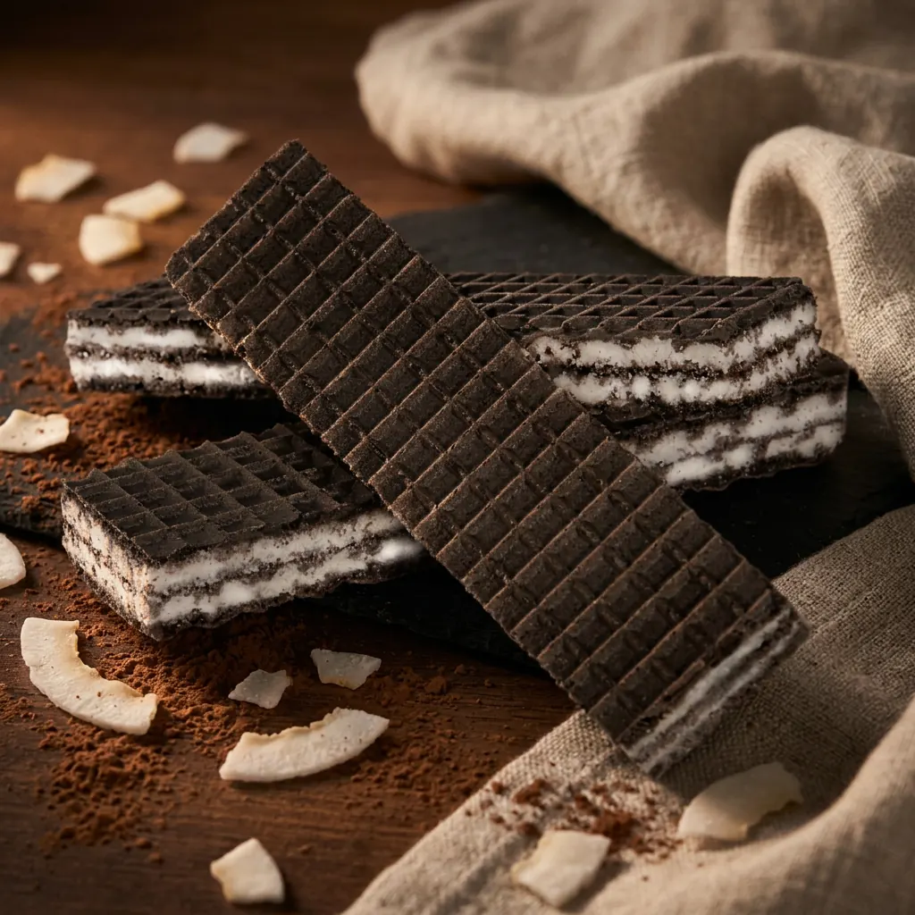 Wafle kakaowe z kremem kokosowym